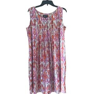 RN Studio Shift Dress Women Large Pink Orange Ikat Sleeveless Excellent Stretch